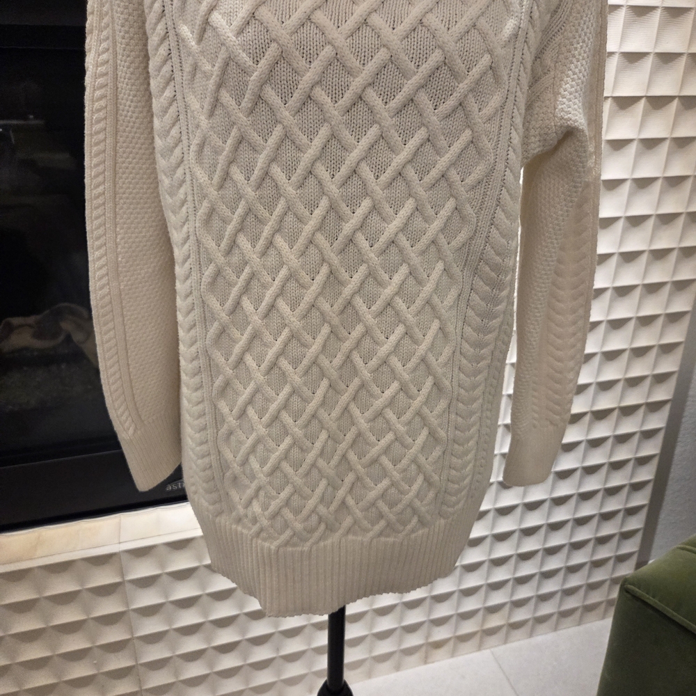 Banana Republic 100% Cotton Cable-Knit Long Sleeve Cream Turtleneck Sweater Med - Picture 7 of 9